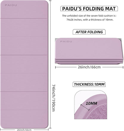 PAIDU Foldable Fitness Yoga Mat | 2/5" (10MM) Extra Thick | SGS Certified Non-Slip TPE | 76x26" Extra Long-Wide | Portable & Easy Store | for Yoga, Pilates, Home Gym & Full-Body Workouts(purple+grey)