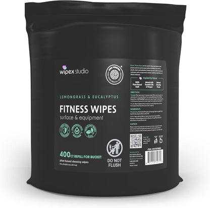 Wipex Fitness Wipes Bucket Refill Roll - EWG Verified - Plant-based Fitness Equipment Wipes, Lemongrass, Eucalyptus & Vinegar to Clean Surfaces, Yoga Mat & Gym Cleaner and Peloton Bikes, 400 Count