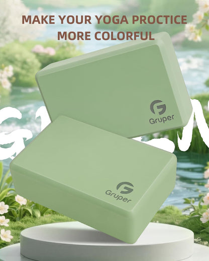 Gruper Yoga Blocks 2 Pack, 9"x6"x3" Exercise Blocks High-Density EVA Foam Blocks with Soft Non-Slip Surface, Lightweight Yoga Props for Yoga Pilates Meditation & Stretching
