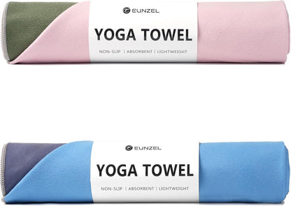Eunzel Hot Yoga Towel, Reversible Two-Tone Non-Slip Yoga Mat Towel, Sweat Absorbent for Hot Yoga, Pilates and Workout, 72" x 26.5", Army Green& Pink