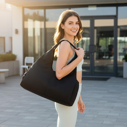 forestfish Yoga Gym Bag for Women with Shoes Compartment & Wet Dry Storage Pockets Lightweight Duffel Bag, Beige