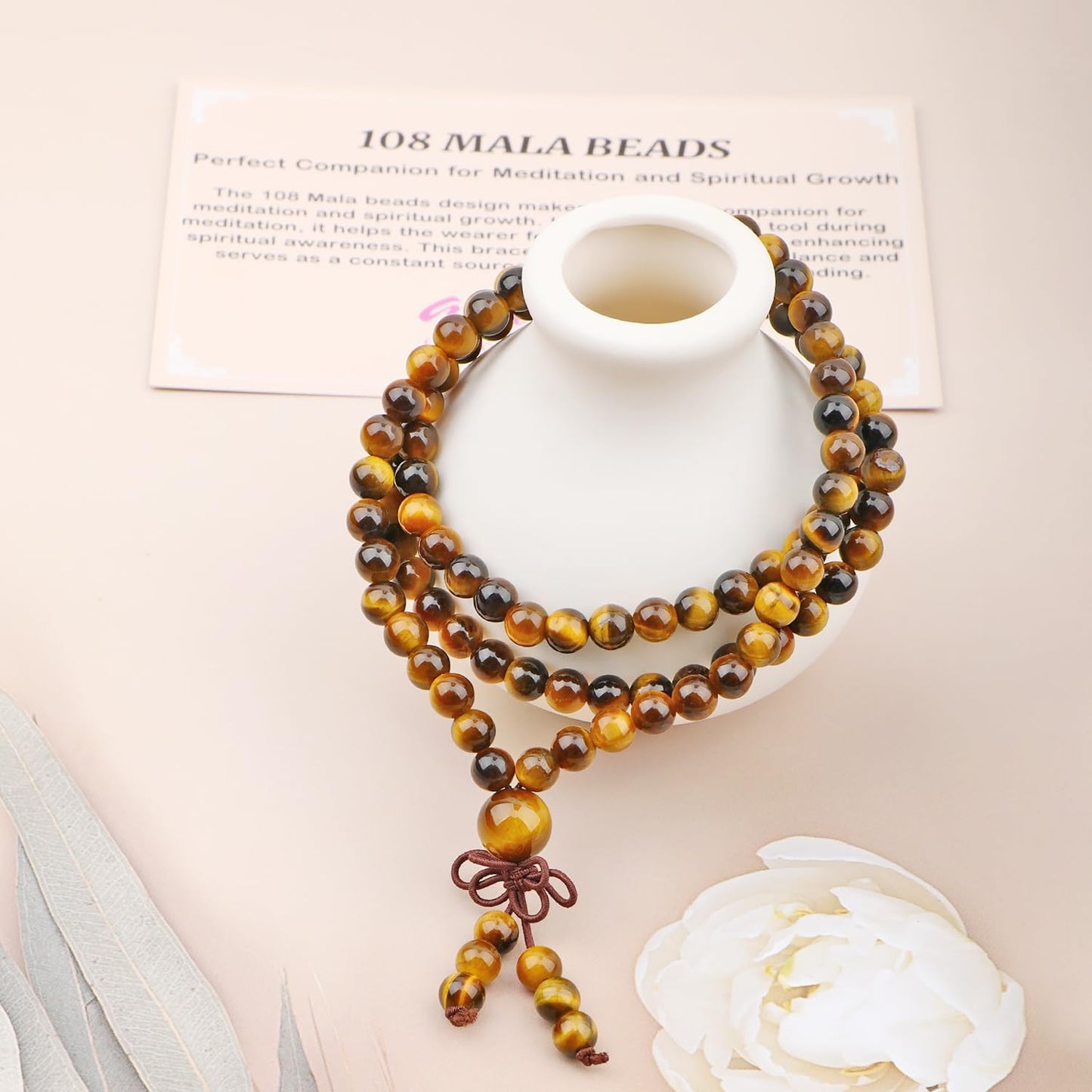 AD Beads 6mm 8mm 108 Prayer Mala Jasper Elastic Bracelet - Handmade Yoga Meditation Healing Power Energy Gifts for Unisex Adult.