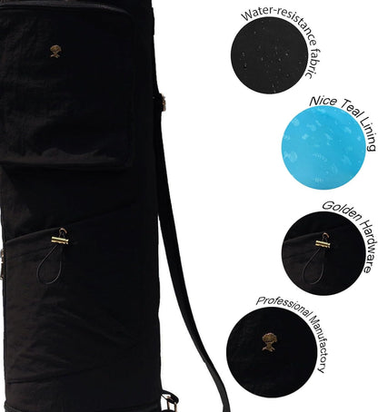 ESVAN Yoga Mat Bag with Multi Pockets Drawstring Yoga Mat Carrier Pilates Exercise Multi-Functional Storage Bag