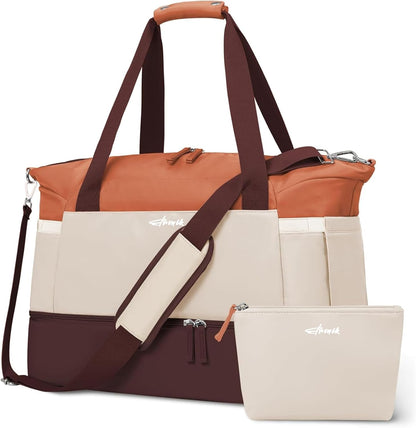 ETRONIK Gym Bag for Women, Personal Item Travel Bag with Shoes Compartment, Weekender Overnight Duffel Bag with Wet Pocket, Carry On Bag for Women, Travel, Gym, Weekend (Beige)