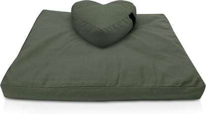 Bean Products Meditation Cushion Mat Set - Zafu Floor Pillow Organic Buckwheat Pillow + Cotton Filled Zabuton Prayer Pad - Meditation Pillow Yoga Knee Pad - Made in USA - 14" Round or 18" Oval