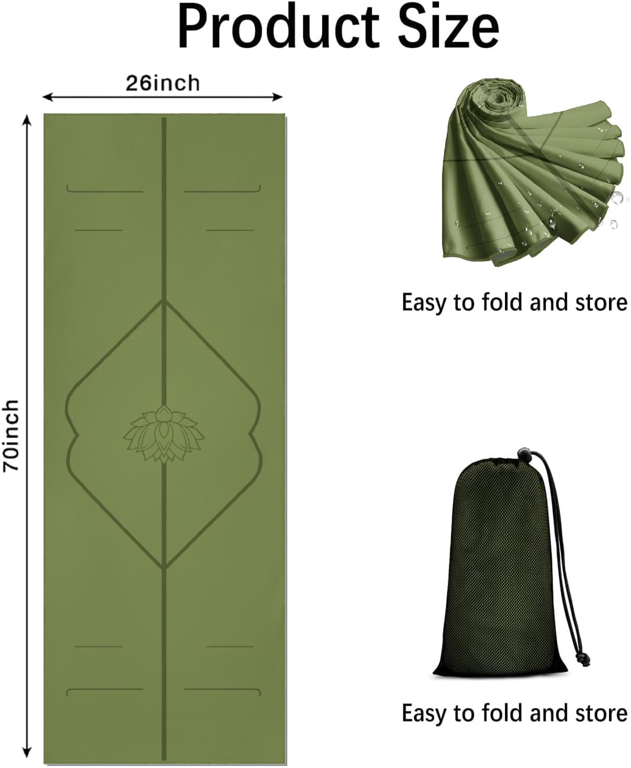 Hot Yoga Mat Towel with Corner Pockets Yoga Towels for Hot Yoga Non Slip with Travel Bag Sweat Absorbent Yoga Blankets Mat Cover for Workout Gym 70"x26" (Mountain-01, 70x26)