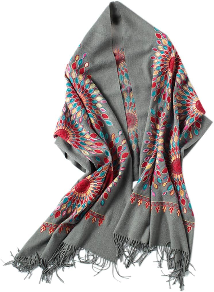 Urban CoCo Women's Embroidered Oversize Tassel Shawl Scarf Wraps for Women