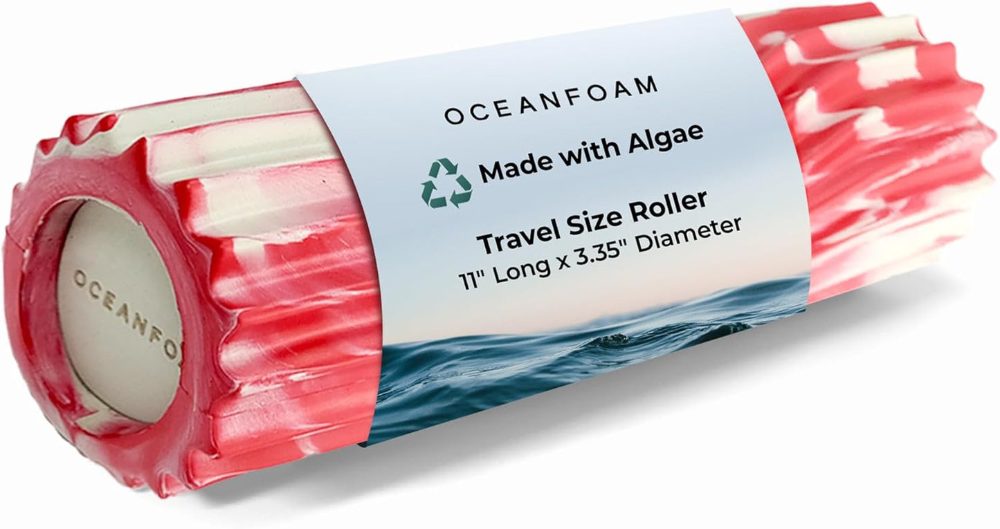 Oceanfoam Ripple Travel Foam Roller (11" x 3.35") Firm Mini Foam Roller for Physical Therapy, Deep Tissue Massage, Back Pain - High Density, Ergonomic Wave Textured - Yoga, Pilates, Exercise (Natural) - Colors A
