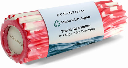 Oceanfoam Ripple Travel Foam Roller (11" x 3.35") Firm Mini Foam Roller for Physical Therapy, Deep Tissue Massage, Back Pain - High Density, Ergonomic Wave Textured - Yoga, Pilates, Exercise (Natural) - Colors A