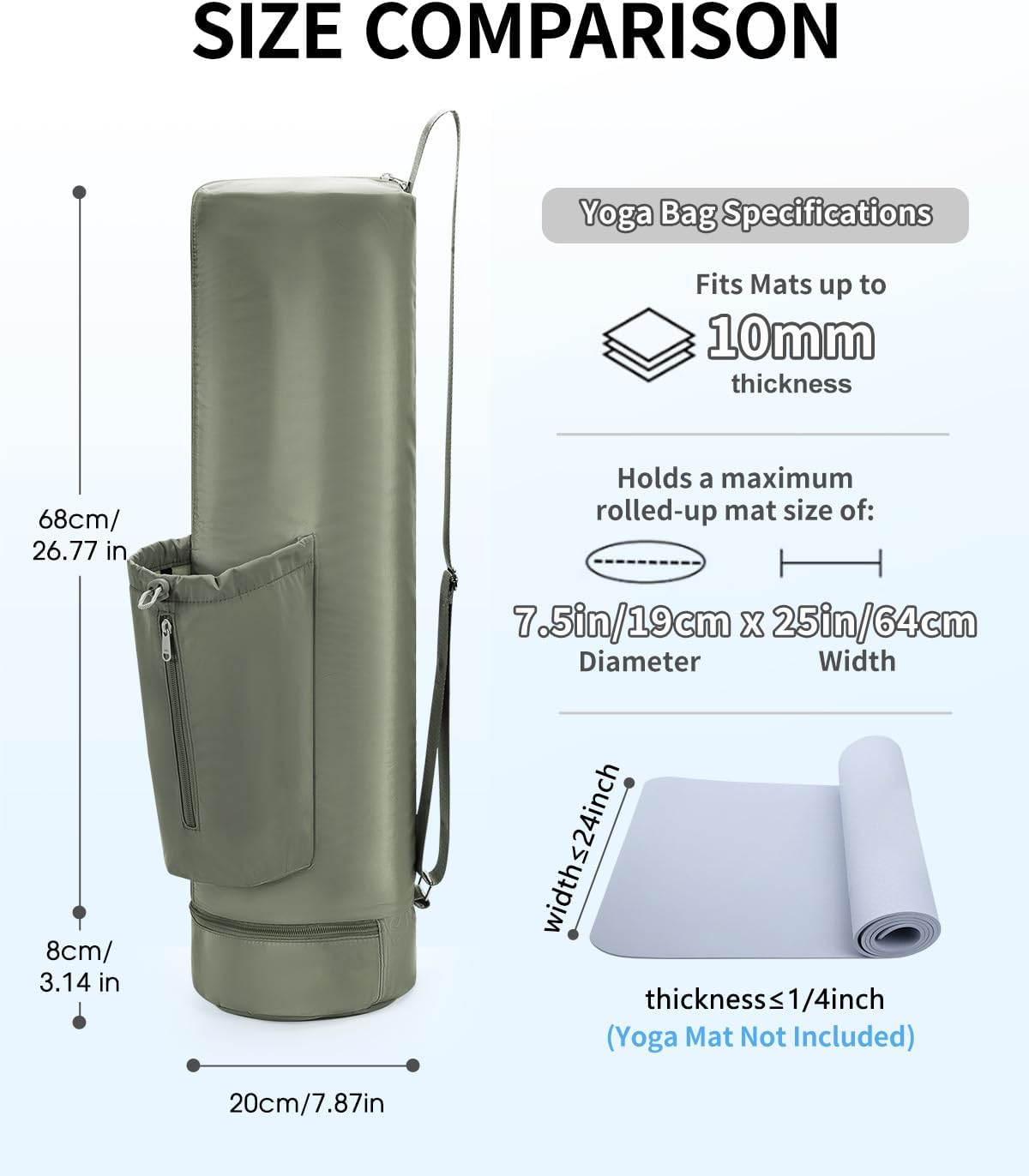 sportsnew Yoga Mat Bag, Full Zip Cargo Yoga Mat Carrier Bag with Drawstring Water Bottle Pocket and Bottom Wet Pocket, Exercise Yoga Mat Carrier Holder Multi-Functional Storage Bag Patent Pending