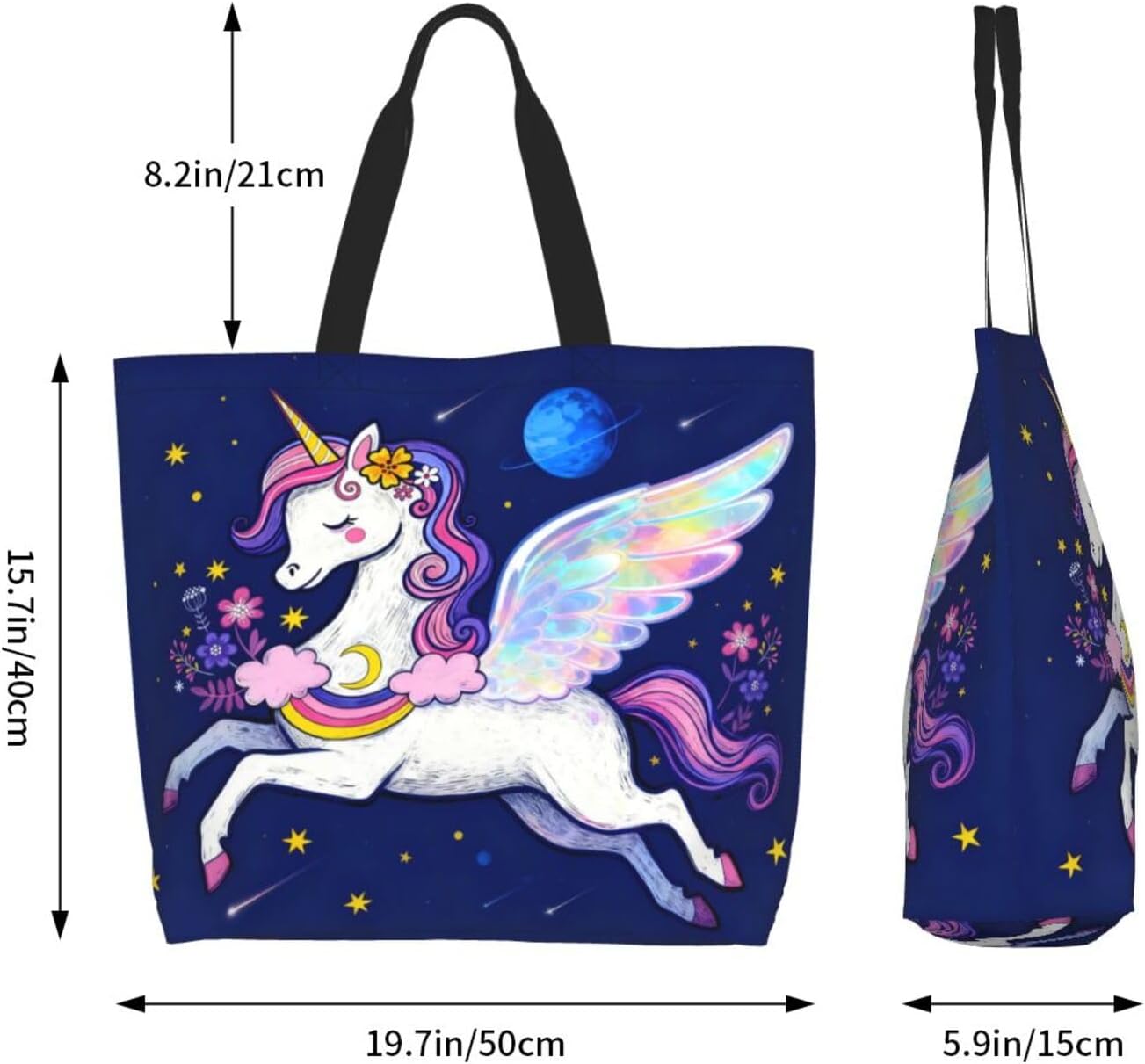 Tote Shoulder Bag Large Durable Reusable Eco-friendly Handbag Lightweight Stylish for Daily Use-19.7x15.7x5.9 Inch - Colors B