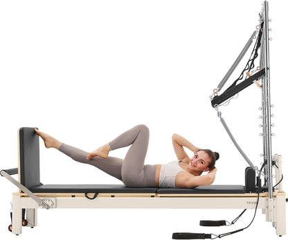 VEVOR Pilates Reformer, Reformer Pilates Machine with Cadillac Trapeze Table or Tower & Mat, Pilates Equipment for Home Workout and Studio, Includes Jump Board，Sitting Box