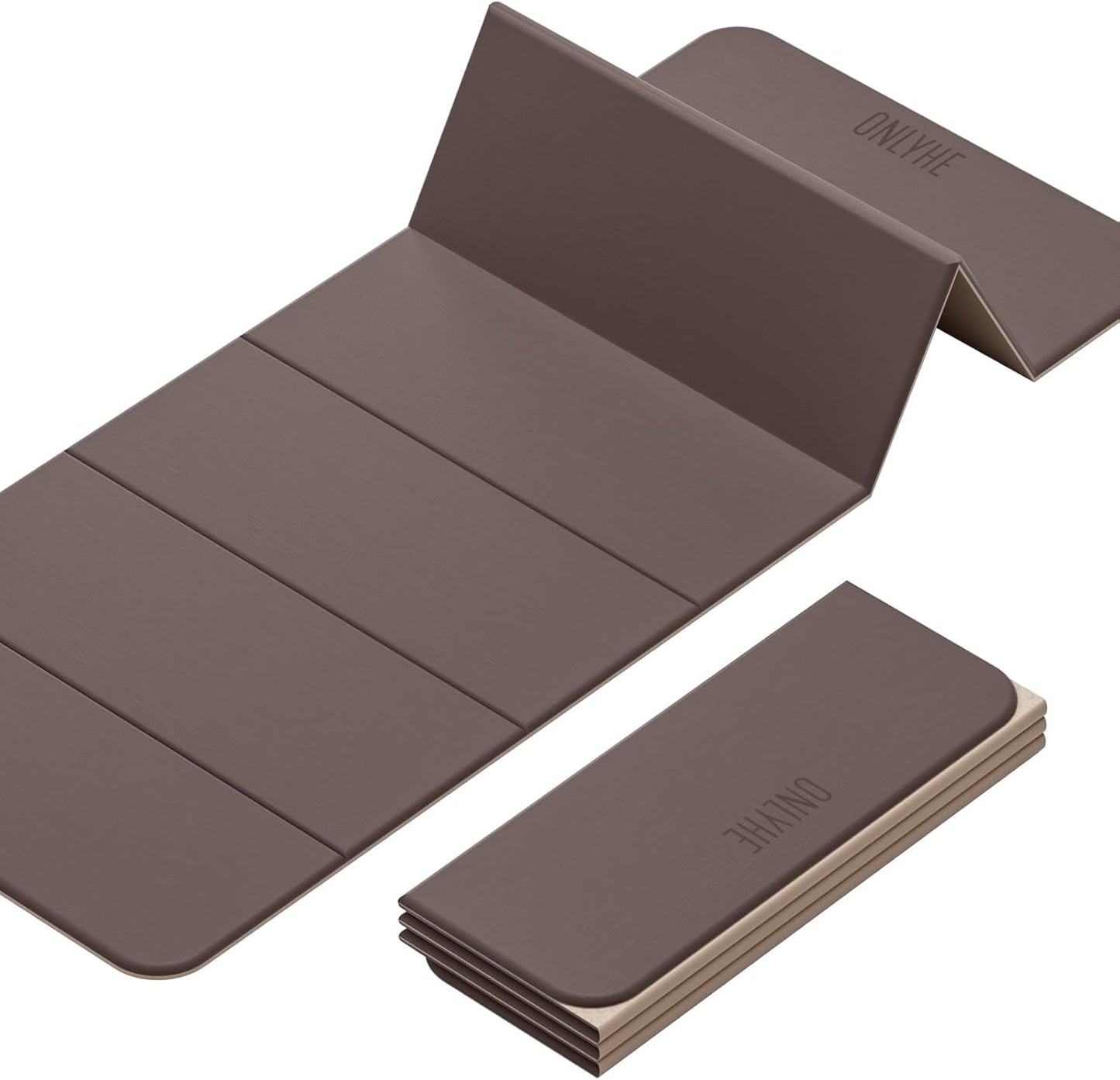 Foldable Yoga Mat Exercise Mat for Home Workout, Comfortable and Durable, 8mm Thick Portable Folding Mat, Non-Slip, Pilates Mat Thick, Outdoor Use, Meditation, Travel, Camping (71"x24" x 0.3") (Milk Coffee + Black) (Brown+Black)