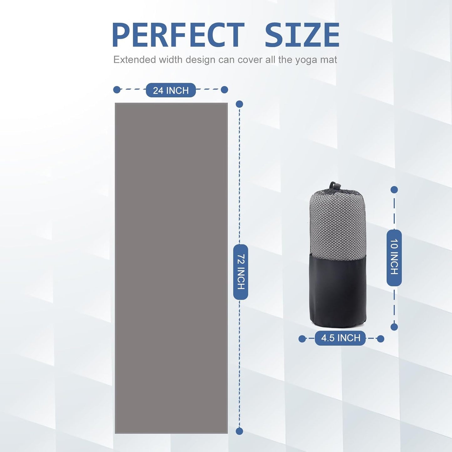 Eunzel 2 Pack Hot Yoga Towel, Non-Slip Yoga Mat Towel with Grip Dots Stickyfiber Sweat Absorbent Towel for Hot Yoga, Pilates and Workout 72" x 24", Blue