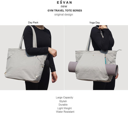ESVAN Yoga Tote Bag for Women Shoulder Bags Drawstring for Office Workout Travel Carryall Pilates Gym and Beach
