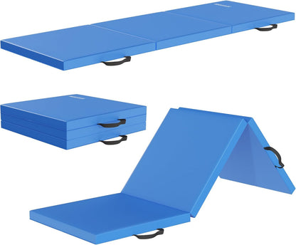 Fitvids Folding Exercise Gymnastics Mat for Tumbling, 2'x6'x2" Gym Workout Mat with Carrying Handles High-Density Anti-Tear Portable Fitness Aerobics Mats for Home Gym Yoga Pilates MMA Core Training