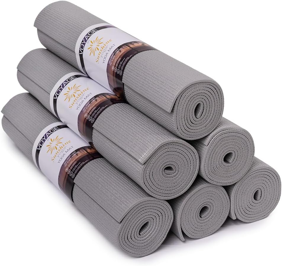Voyage Yoga Mat, 6 Pack, 72" x 24" Professional Studio and Gym Bulk Yoga Mats, 5mm Thick, Durable, Anti-Tear, Non Slip Fitness and Exercise Mats