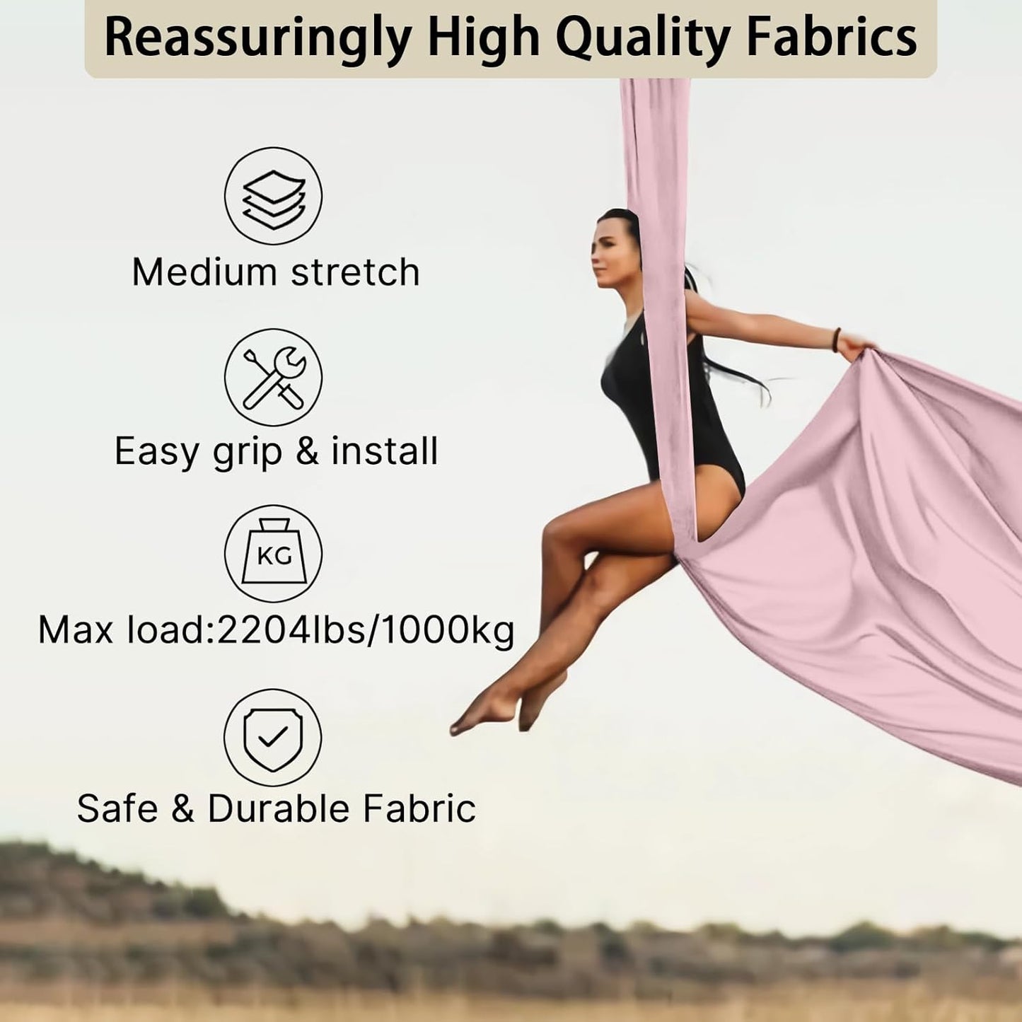Aerial Silk (15/25 Yards), Premium Aerial Yoga Silks Fabric Perfect for Indoor/Outdoor Aerial Performances and Training (Only Fabric)