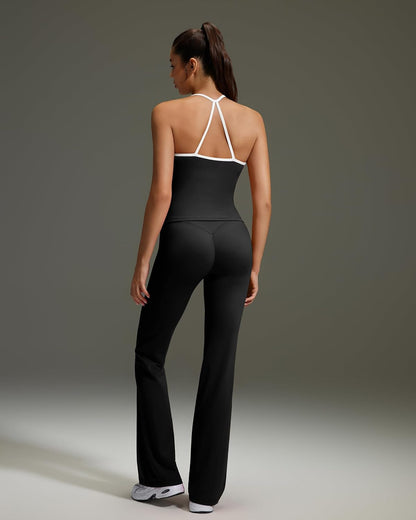 OMKAGI 2 Piece Workout Sets for Women Padded Tank Tops Flare Leggings Pilates Outfits