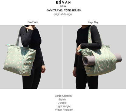 ESVAN Corduroy Yoga Tote Bag Gifts for Women Drawstring Yoga Mat Bag for Office Workout Travel Carryall Pilates Gym