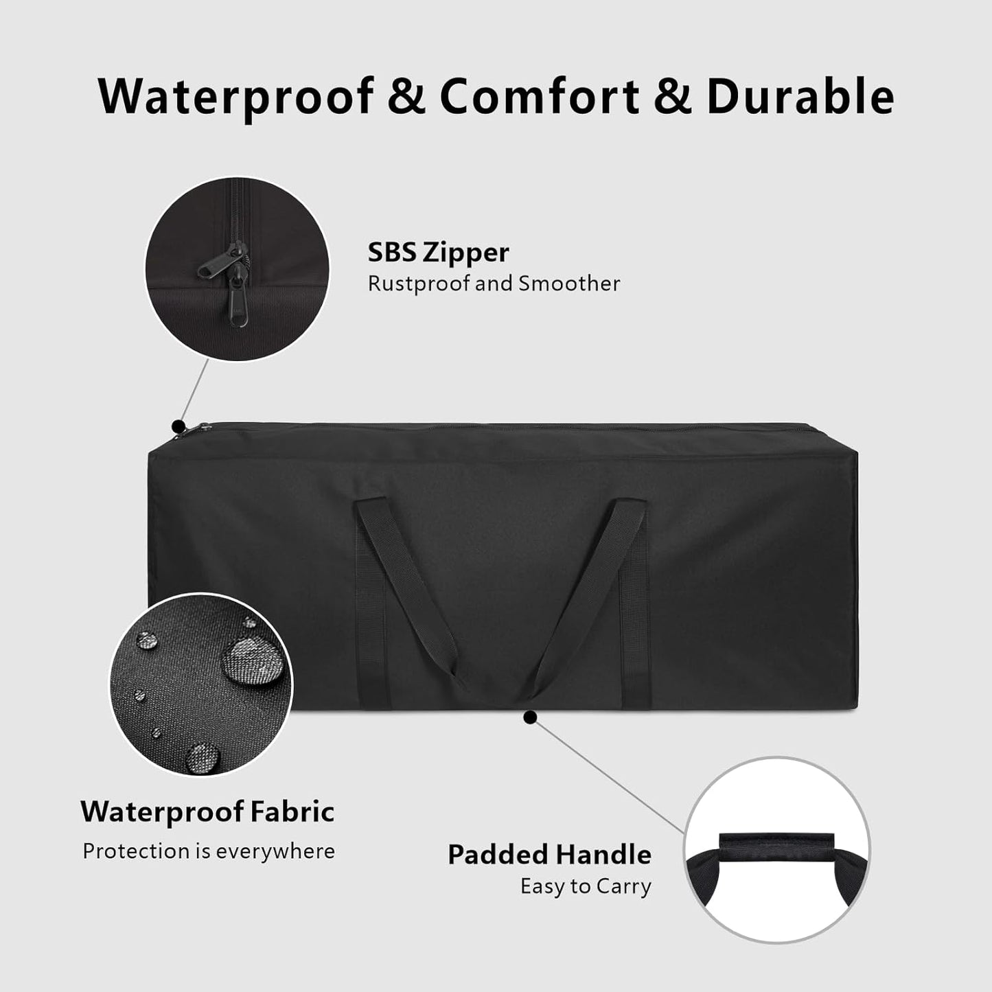 TOPDesign 1-Pack 46 Inch Extra Large Zippered Duffel Bag for Travel Camping Sports Equipment Storage, Waterproof Foldable Luggage Bag with Padded Handles (Black)