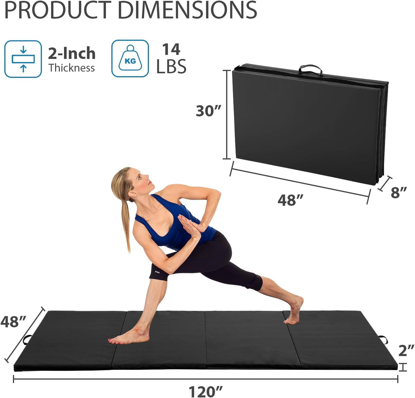 Gymnastics Mat for Tumbling, Folding Tumbling Mat Exercise Mat Gym Mat Tumbling Mats for Kids, Adults, PU Leather Yoga Mat with Carrying Handles