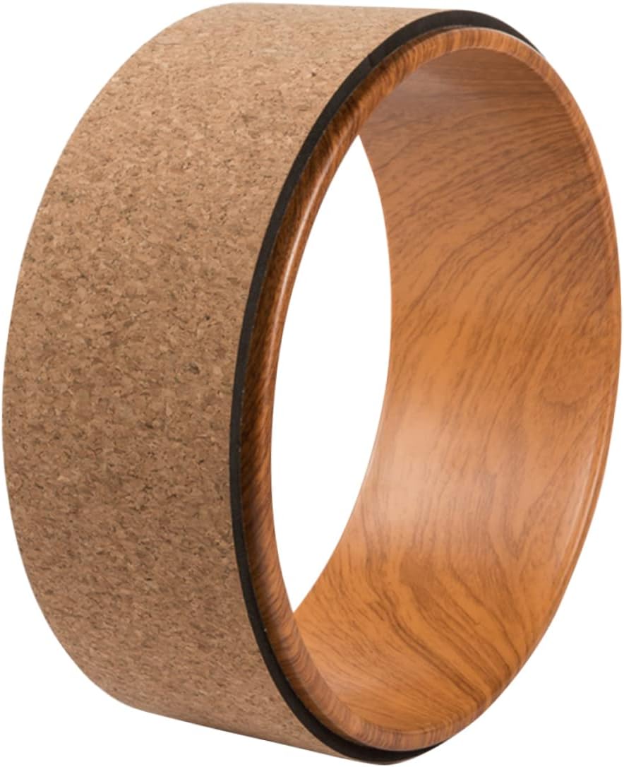 Natural Cork Yoga Wheel for Backbend and Stretching Durable Exercise Circle for Yoga Training Massage Tool for Back Pain Relief and Muscle Warm-up