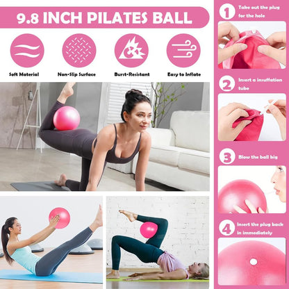 Pilates Ring Set with 14-Inch Magic Circle, Exercise Ball & 6 Resistance Bands - Complete Home Workout Equipment for Core Strength, Toning and Flexibility - Ideal Fitness Gift for Women and Men
