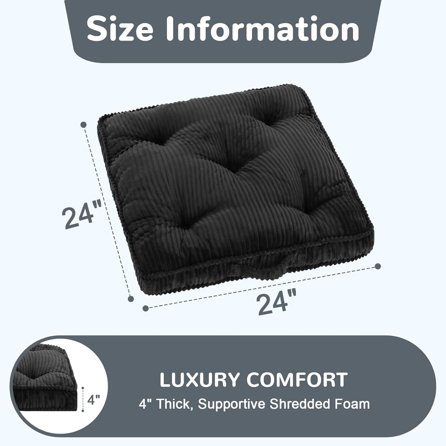 Meditation Floor Cushion, 22x22 Tufted Floor Pillow for Adults, Square Large Meditation Cushion Pillow, Green Corduroy Sitting with Handle, Yoga Seating for Tatami, 1Pack