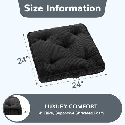 Meditation Floor Cushion, 22x22 Tufted Floor Pillow for Adults, Square Large Meditation Cushion Pillow, Green Corduroy Sitting with Handle, Yoga Seating for Tatami, 1Pack