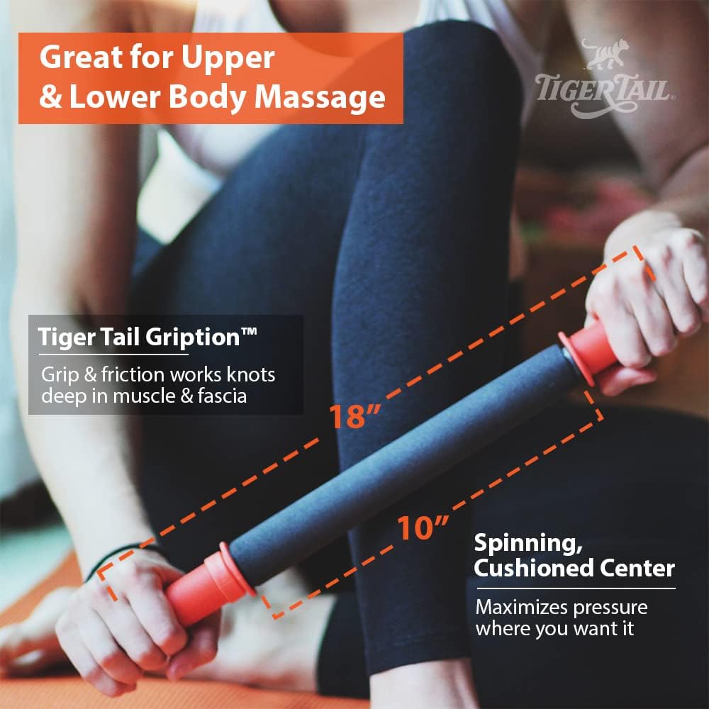 Tiger Tail 11in Massage Stick Portable Roller, Handheld, Deep Tissue Foam Roller for Legs, Neck, Calves, Thighs, Shins & Back, The Roadster 11, Made in USA, Orange Black