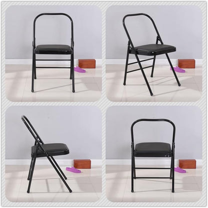 Yoga Chair, Metal Yoga Chair, Iyengar Yoga Chair,Backless Yoga Chair Portable Folding Yoga Chair Non-Slip Feet Covers,Black-45 * 42 * 80cm