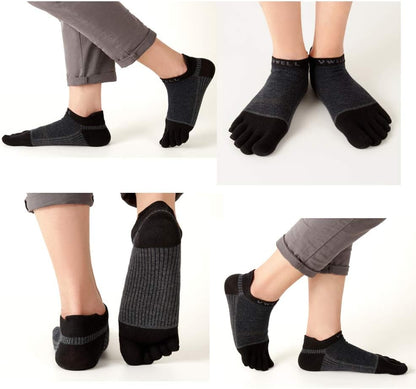VWELL Cotton Toe Socks Five Finger Socks No Show Crew Athletic Running Socks 4 Pairs,Size 7-11