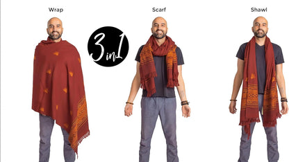 Exotic Vegan Meditation Shawl - Large Unisex Prayer Wrap, Oversize Scarf & Versatile Indian Style Blanket
