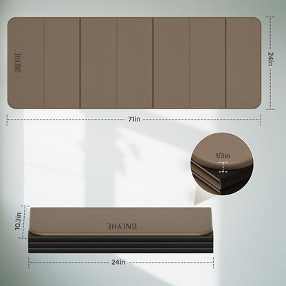 Foldable Yoga Mat Exercise Mat for Home Workout, Comfortable and Durable, 8mm Thick Portable Folding Mat, Non-Slip, Pilates Mat Thick, Outdoor Use, Meditation, Travel, Camping (71"x24" x 0.3") (Milk Coffee + Black) (Brown+Black)