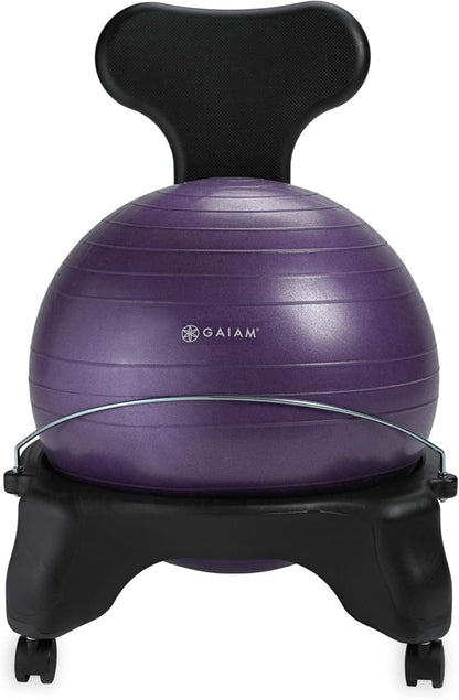 Gaiam 610-6002RTL Balance Ball Chair - Classic Yoga Ball Chair with 52cm Stability Ball, Pump & Exercise Guide for Home or Office, Black