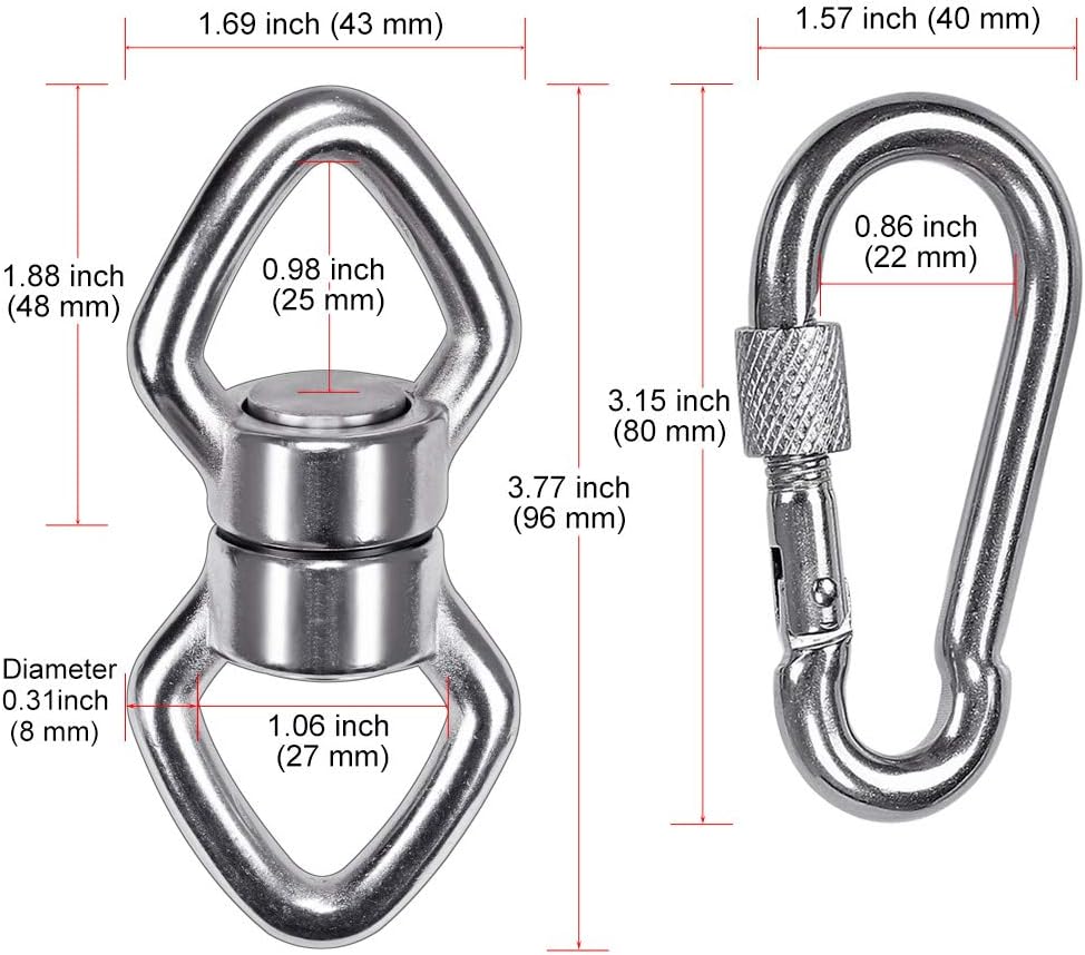 BeneLabel Dual Hanging Rings Hammock Swing Hanger, Swivel Stainless Steel Mounting Bearing Set D Shape Open Loop for Indoor Outdoor Playground Chair Yoga Rope Punching Bag Sandbag