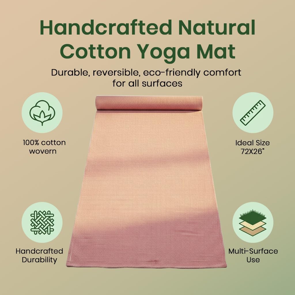 LFH Home Handmade Cotton Yoga Mat Cotton Rug picnic mat For Exercise, Workout, Fitness - Perfect Heavy Quality Eco Friendly Natural Cotton Woven Reversible Yoga Mats for Men & Women - 72x26 Inch.