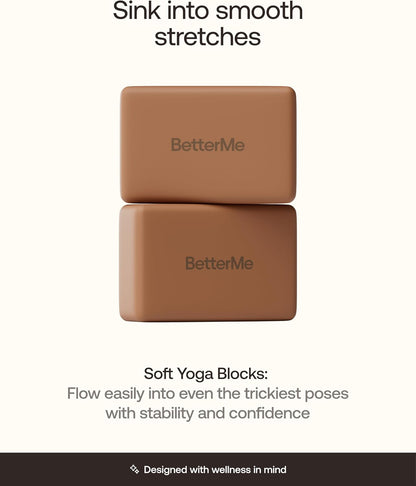 BetterMe Yoga Blocks Set of 2 – High Density Foam Yoga Blocks for Stretching, Pilates & Workouts – Lightweight Non-Slip Exercise Blocks for Flexibility & Balance