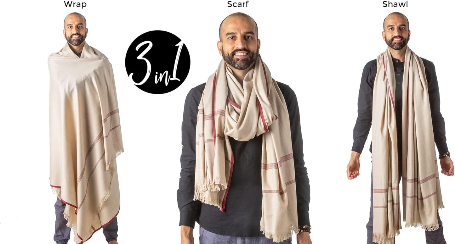 Versatile Premium Wool Blend Meditation Shawl - Large Unisex Prayer Wrap, Oversized Scarf & Yoga Blanket