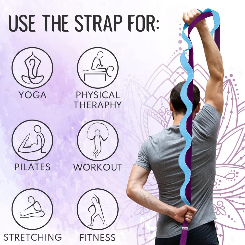 TECEUM Soft Cotton Stretching Strap for Sensitive Skin – Yoga Strap for Physical Therapy – 10 Loops Non-Elastic Stretch Band for Flexibility, Hamstring, Pilates & Rehab