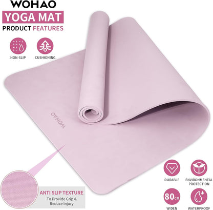 Extra Wide & Thick 8mm Yoga Mat, 72"x31.5" Large Non Slip Exercise Mat, Premium POE Material for Superior Cushioning & Stability, with Strap for Home Gym, Pilates