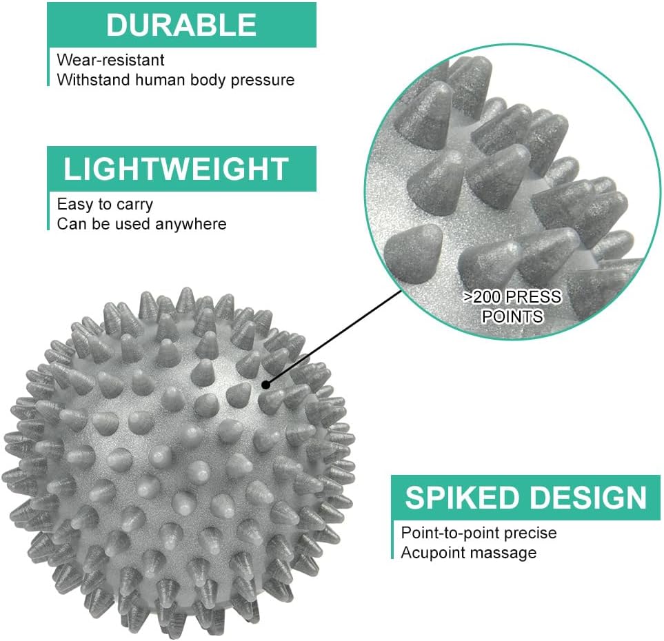 URAQT Spiky Massage Ball Set, 2 Pack Physical Therapy Massage Balls, Hard Lacrosse Ball & Spiky Massage Ball for Myofascial Release and Trigger Point Deep Tissue Massage (Red)