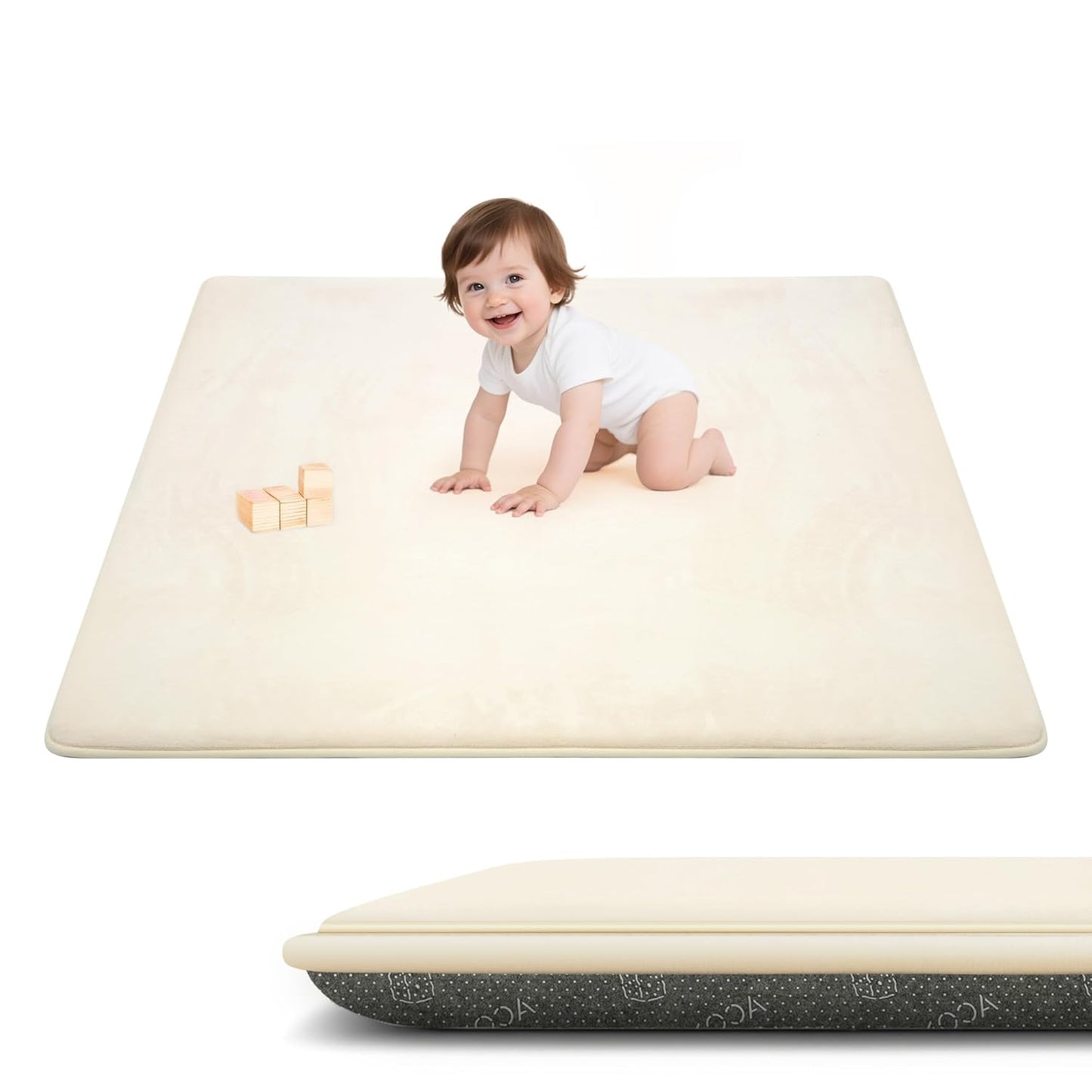 ACOMOPACK 1.3" Thick Baby Play Mat for Floor 79x118"-Large Water-Repellent&Non-Slip Memory Foam Mat for Kids,Toddlers,Soft Velvet Nursery Rug for Tummy Time&Crawling,Yoga,Tatami Style(Blue)