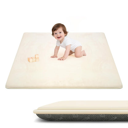 ACOMOPACK 1.3" Thick Baby Play Mat for Floor 79x118"-Large Water-Repellent&Non-Slip Memory Foam Mat for Kids,Toddlers,Soft Velvet Nursery Rug for Tummy Time&Crawling,Yoga,Tatami Style(Blue)