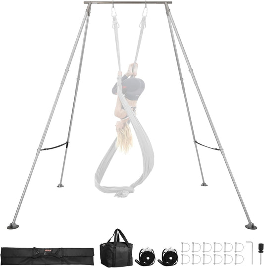 VEVOR Yoga Stand Frame, Max 441-551 lbs Load Swing Stand, Triangular Structure Aerial Rig, Aerial Silk Stands with Yoga Hammock, Standard & Height-Adjustable Version