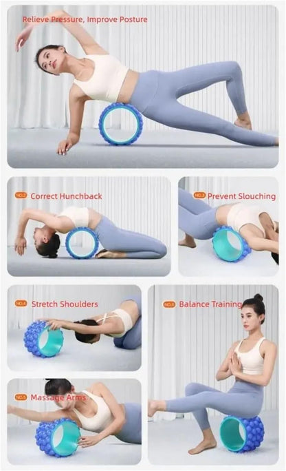 Deep Tissue Massage Yoga Wheel Portable Anti Slip Back Roller Open Back Design Open Shoulder Design Trigger Point Roller(Blue)
