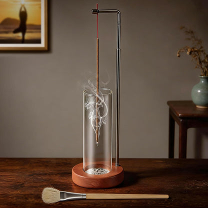 Incense Holder for Sticks, 2 in 1 Incense Burner with Glass Ash Catcher & Storage, Upside Down Incense Holder, Adjustable Stem with Threaded Lock for Yoga Spa Home Decor (Extends 8.7"-13.4")