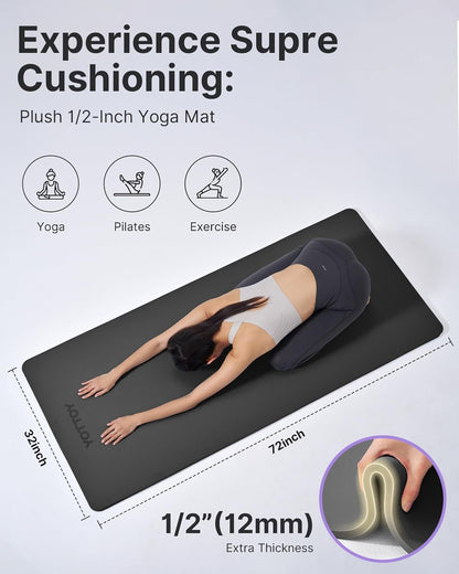 YOTTOY Yoga Mat，Extra Thick Yoga Mat (1/2inch),Professional TPE Exercise Mat,Non-Slip Workout Mat for Yoga, Pilates, Fitness, Barefoot Workouts, Home Gym Studio with Strap