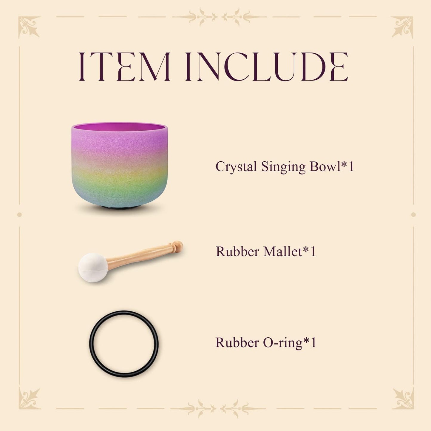 CVNC 440HZ 8 Inch Rainbow Colored A Note Third-Eye Chakra Frosted Quartz Crystal Singing Bowl for Sound Healing and Meditation